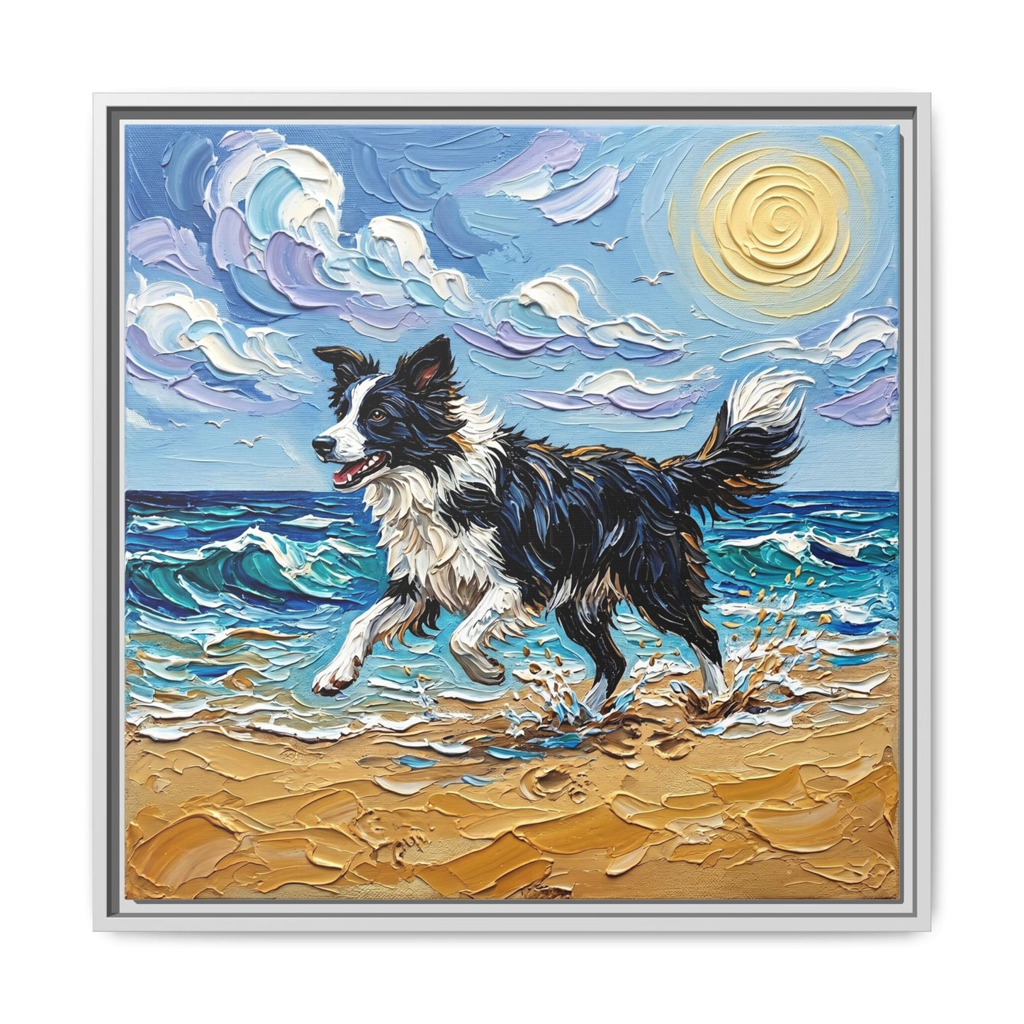 "Beach Day - Border Collie 2" Framed Canvas Wall Art