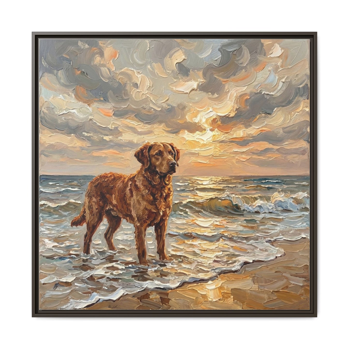 "Beach Day - Chesapeake Bay Retriever" Framed Canvas Wall Art