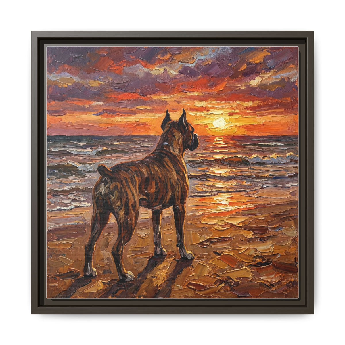 "Beach Day - Brindle Boxer" Framed Canvas Wall Art
