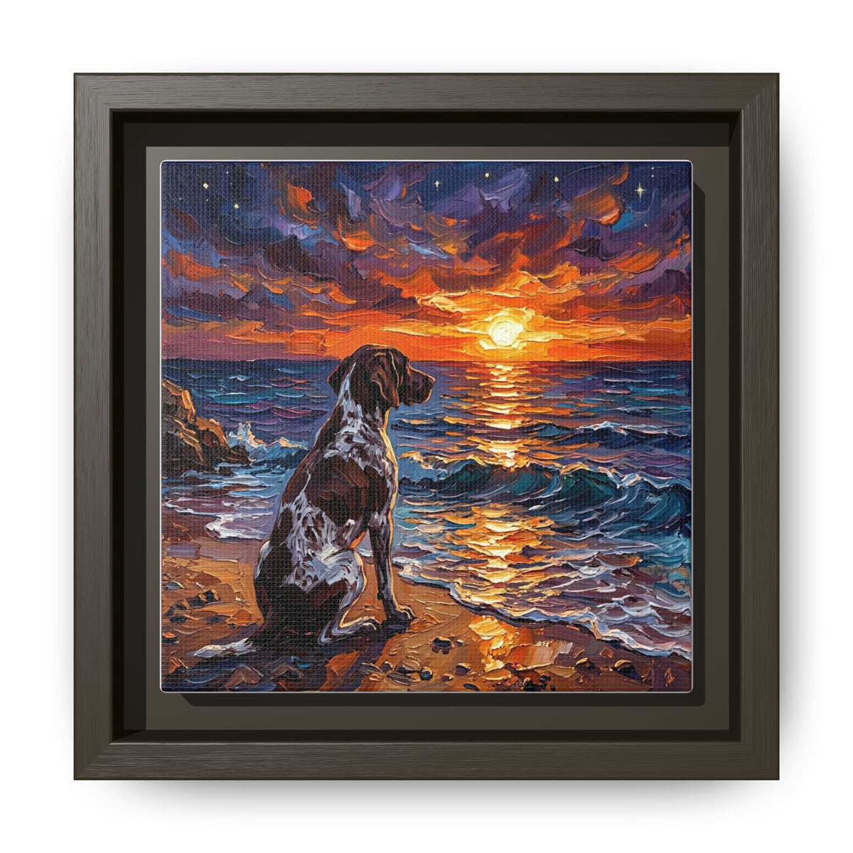 "Beach Days - German Short Hair Pointer" Framed Canvas Wall Art