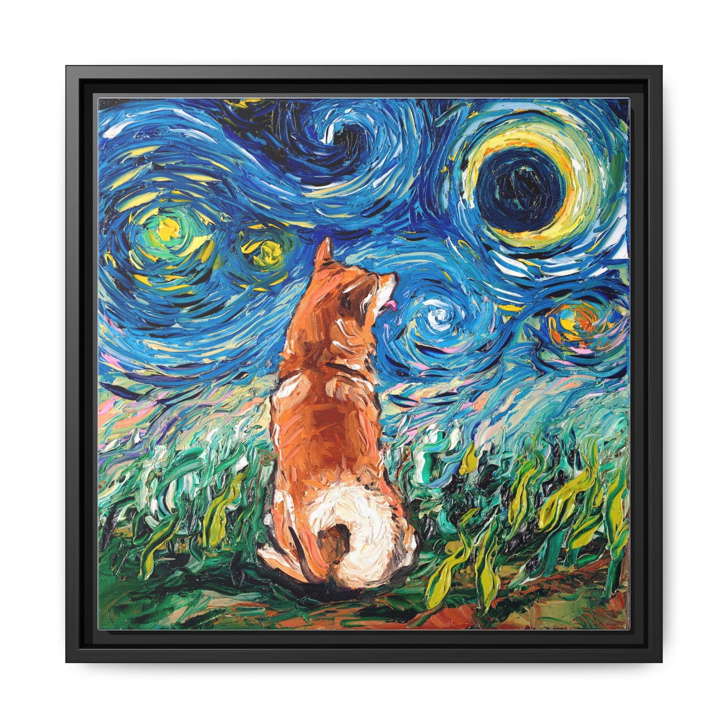 "Shiba Inu Night" Framed Canvas Wall Art
