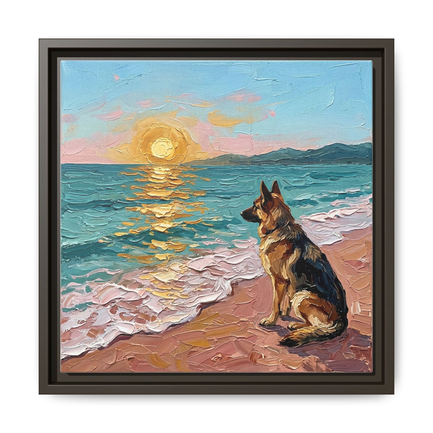 "Beach Day - German Shepherd 2" Framed Canvas Wall Art