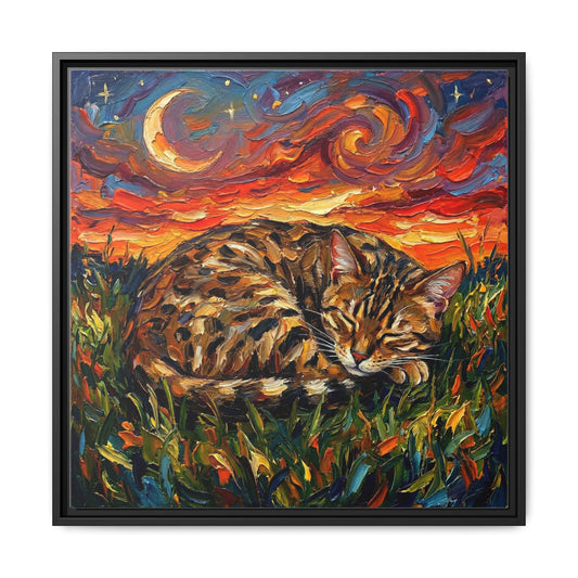 "Sleepy Egyptian Mau Night" Framed Canvas Wall Art