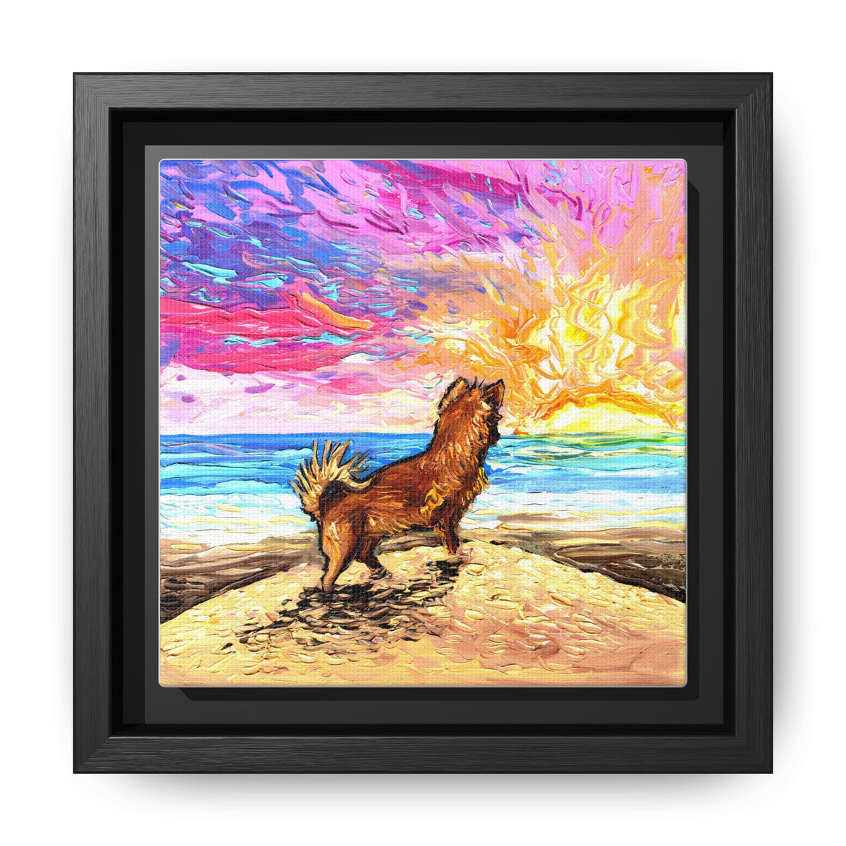 "Beach Days - Chihuahua" Framed Canvas Wall Art