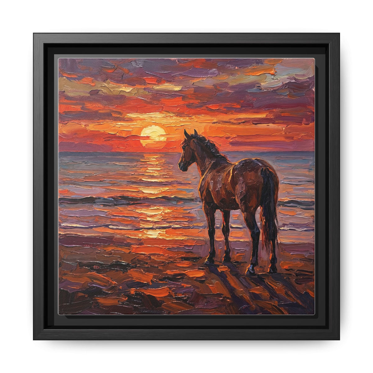 "Beach Sunset - Chocolate Mare" Framed Canvas Wall Art