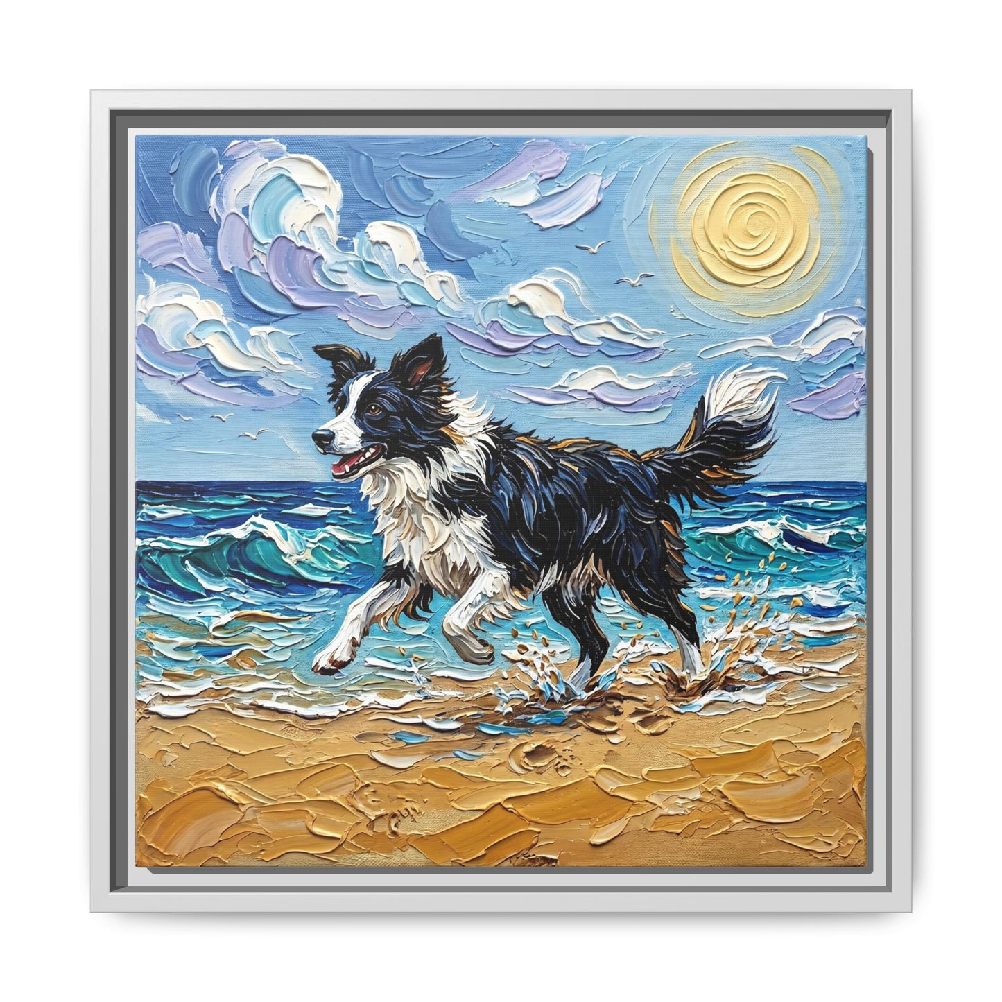 "Beach Day - Border Collie 2" Framed Canvas Wall Art