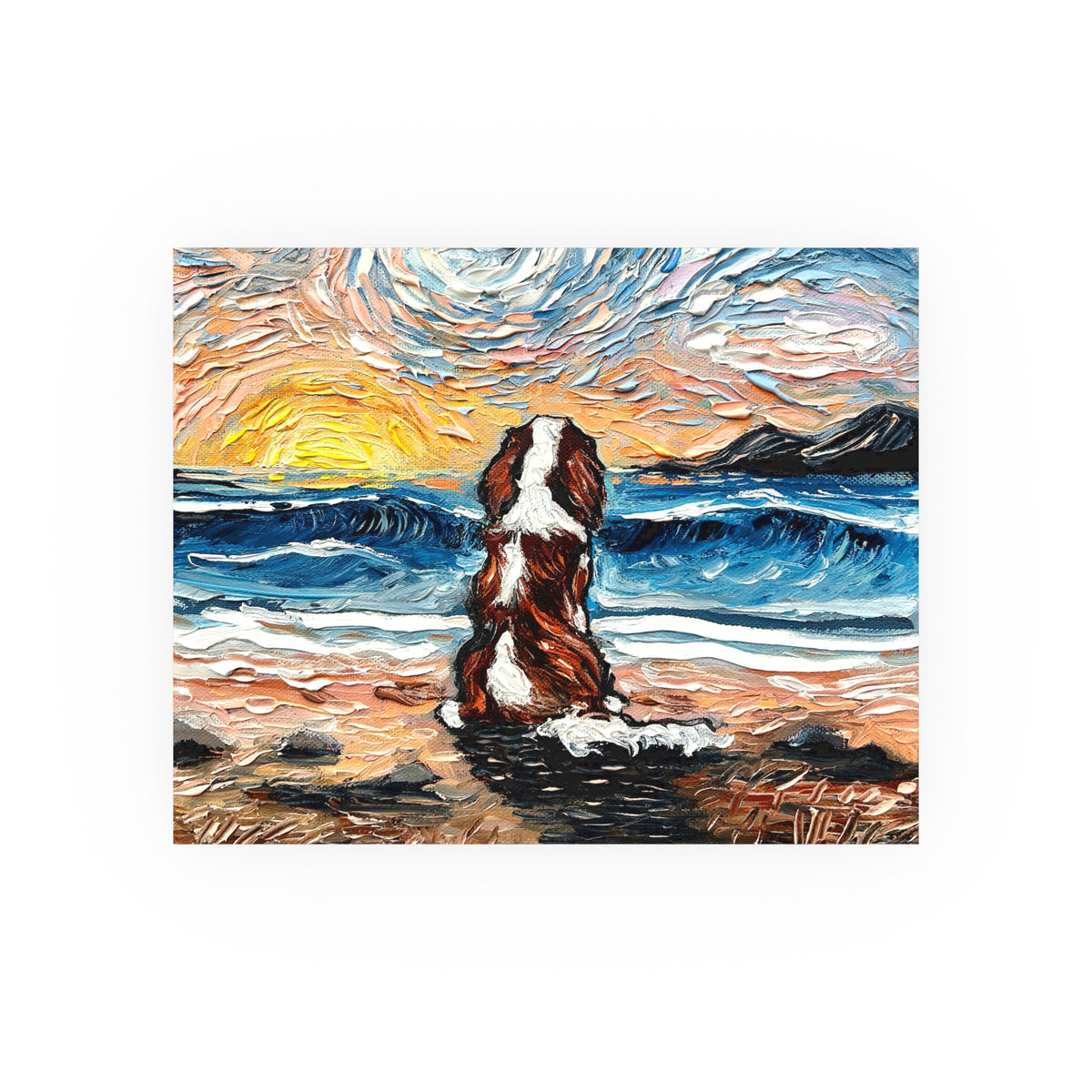 "Beach Day - Blenheim Spaniel" Wall Art Paper Print