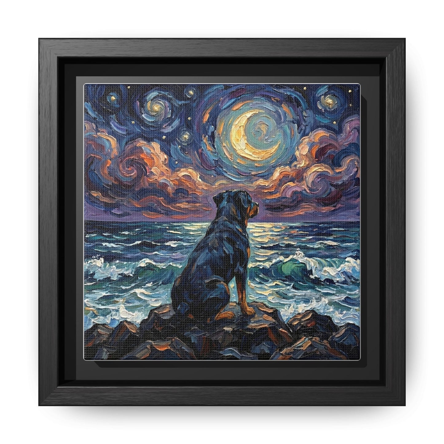 "Beach Nights - Rottweiler" Framed Canvas Wall Art