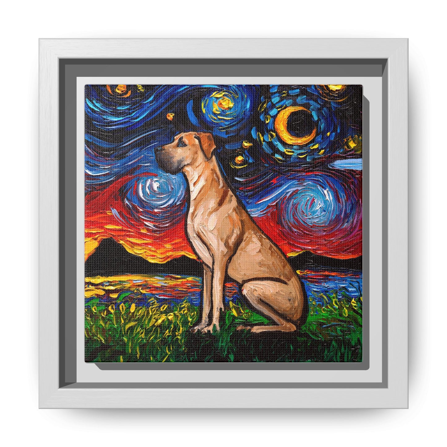 "Fawn Great Dane Night" Framed Canvas Wall Art