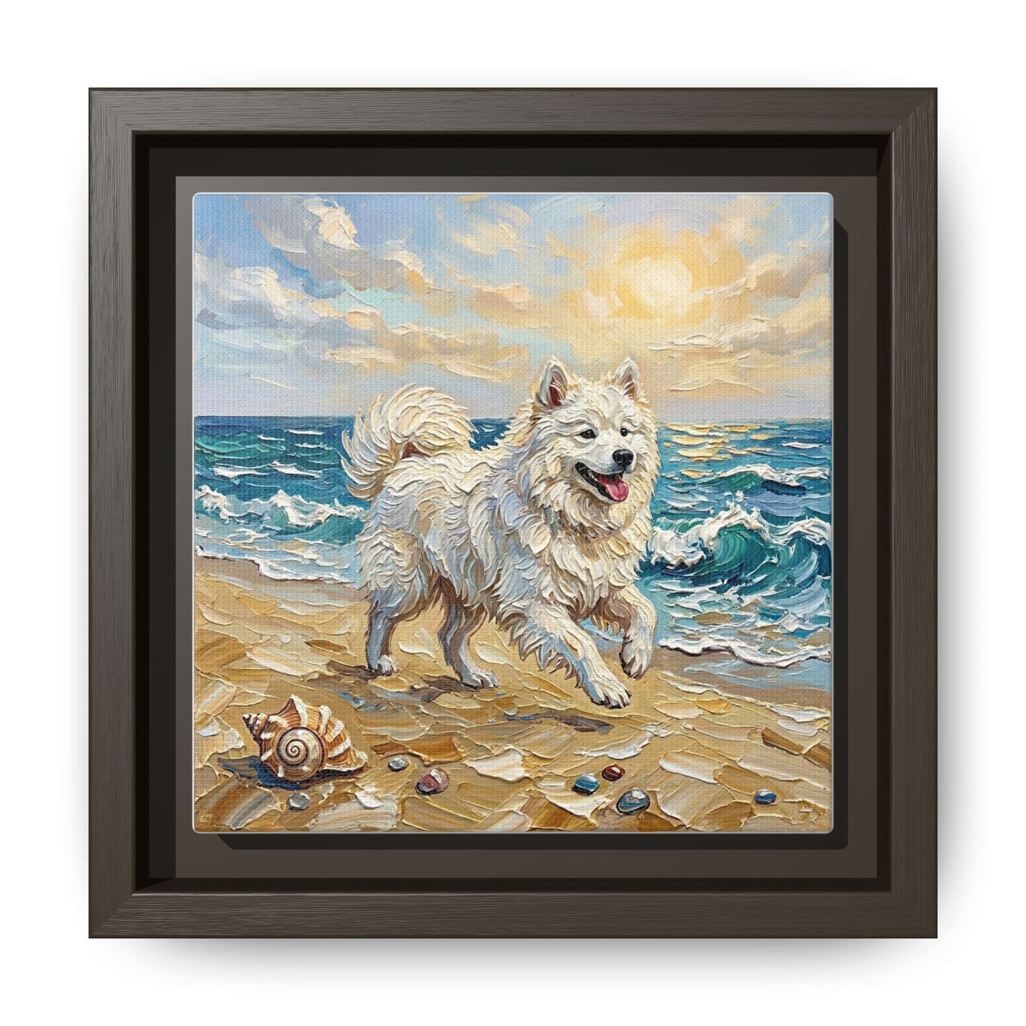 "Beach Day - Samoyed" Framed Canvas Wall Art