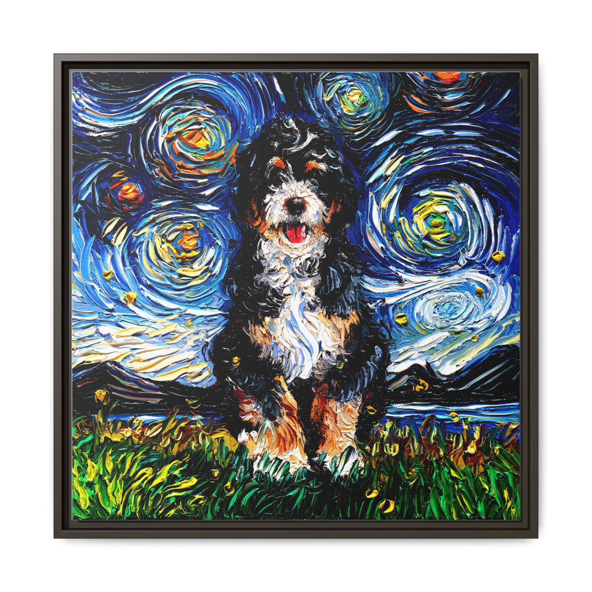 "Bernedoodle Night" Framed Canvas Wall Art