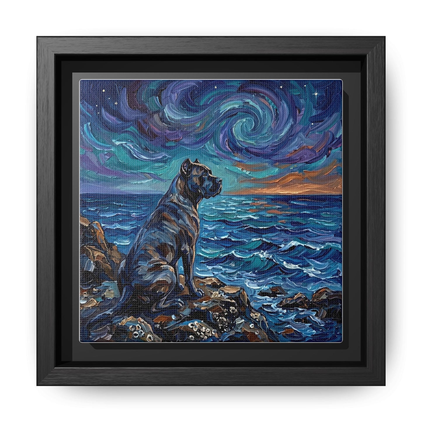 "Beach Night - Cane Corso" Framed Canvas Wall Art