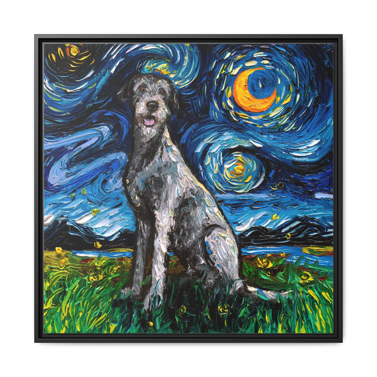 "Irish Wolfhound Night" Framed Canvas Wall Art