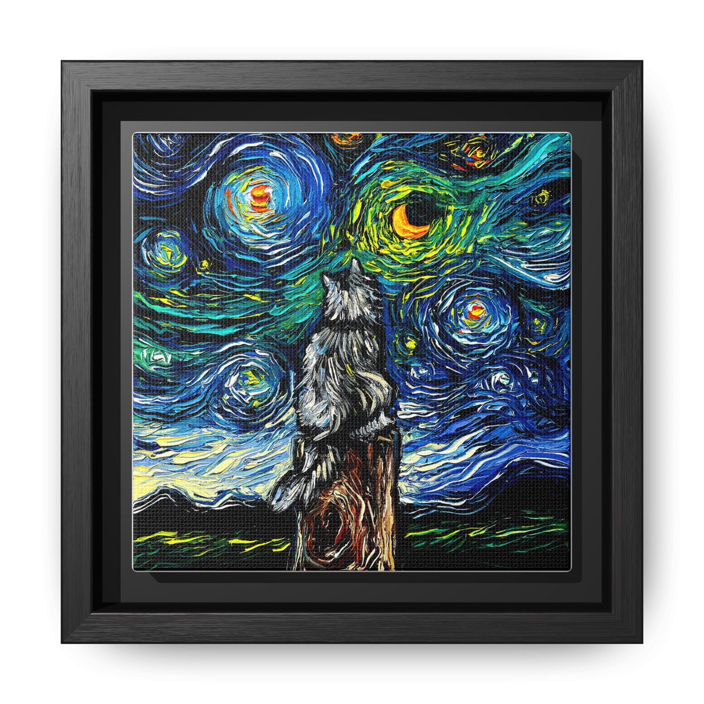 "Norwegian Forest Cat Night" Framed Canvas Wall Art