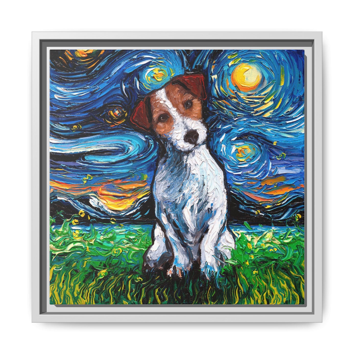 "Jack Russell Night" Framed Canvas Wall Art