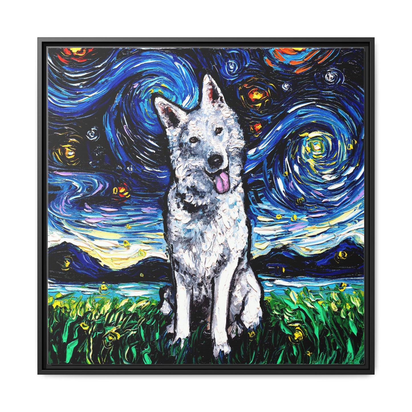 "Swiss Shepherd Night" Framed Canvas Wall Art