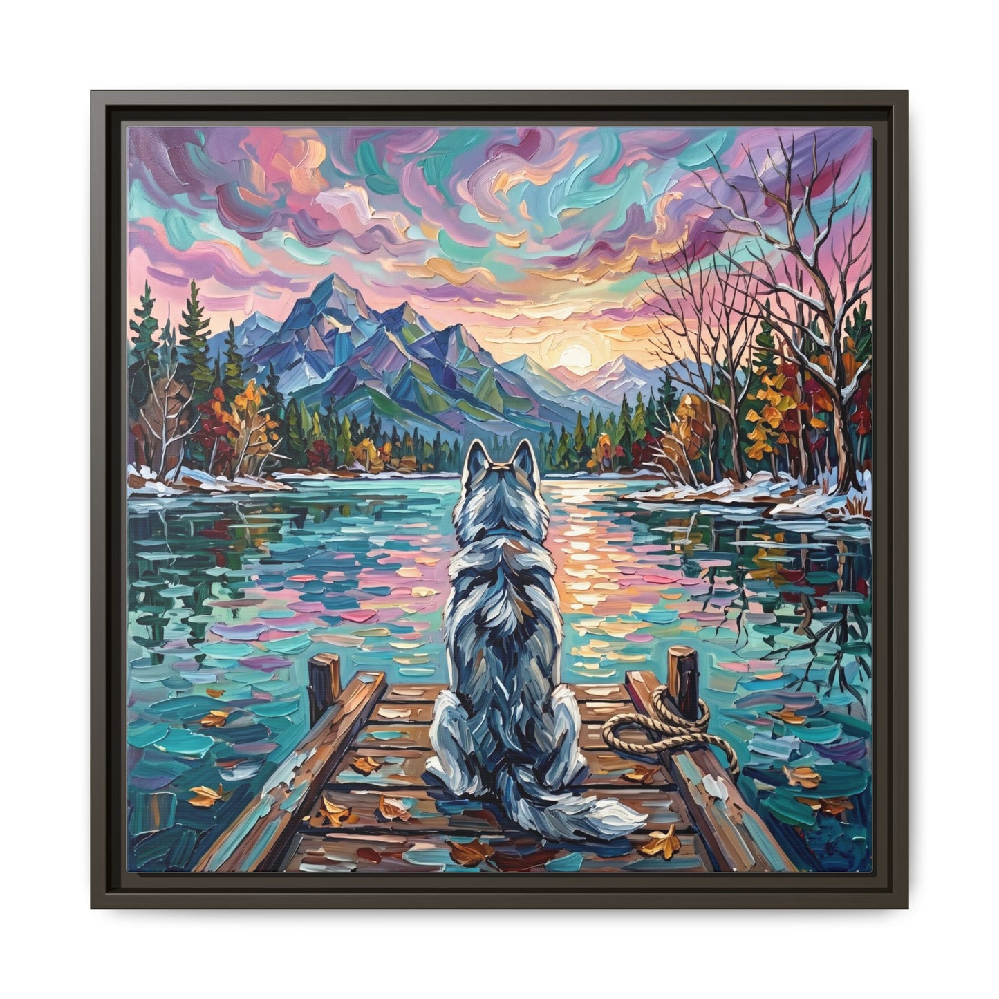 "On The Dock - Husky" Framed Canvas Wall Art