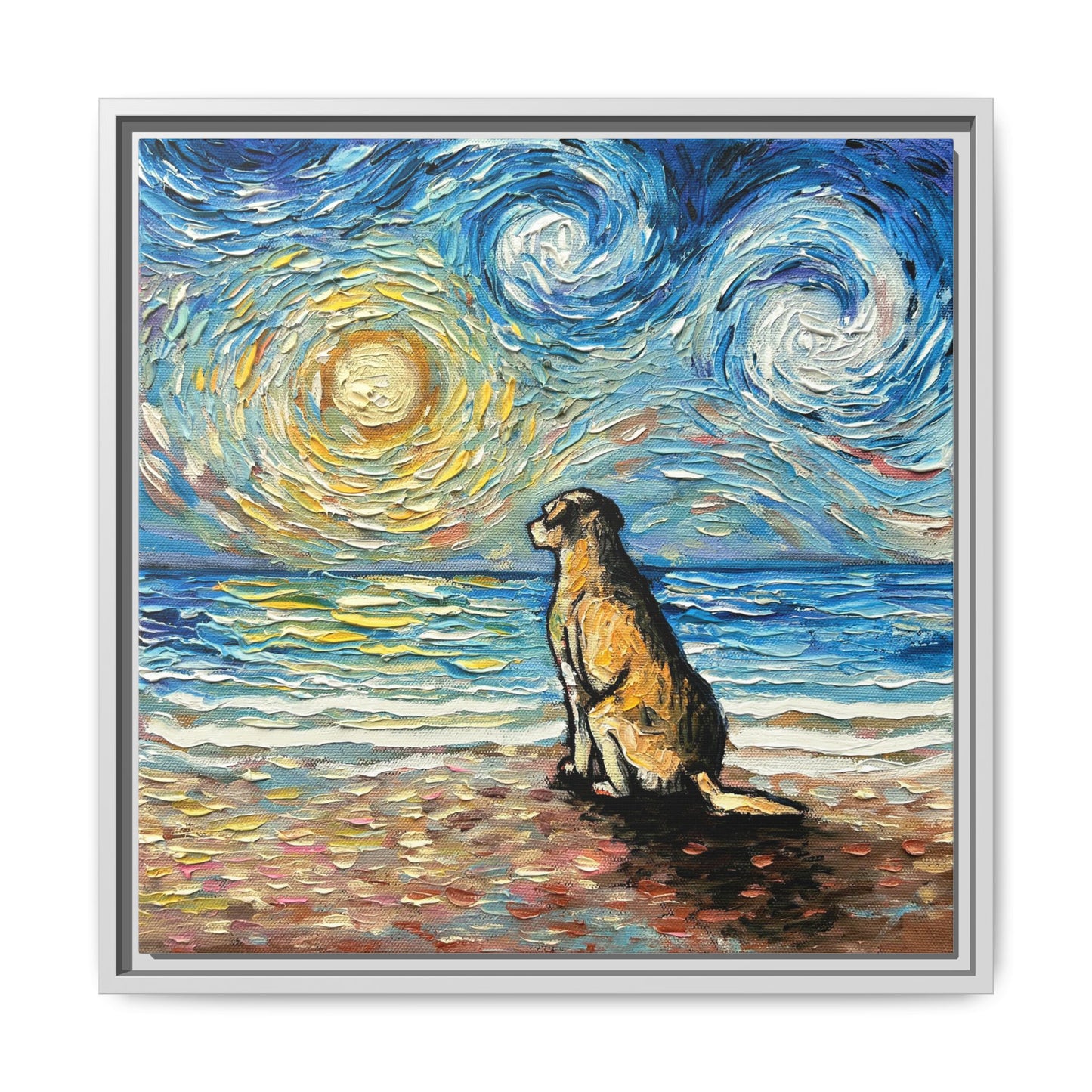 "Beach Day - Yellow Labrador" Framed Canvas Wall Art