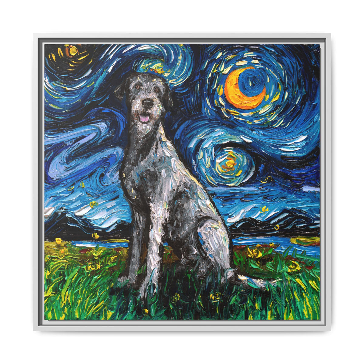 "Irish Wolfhound Night" Framed Canvas Wall Art