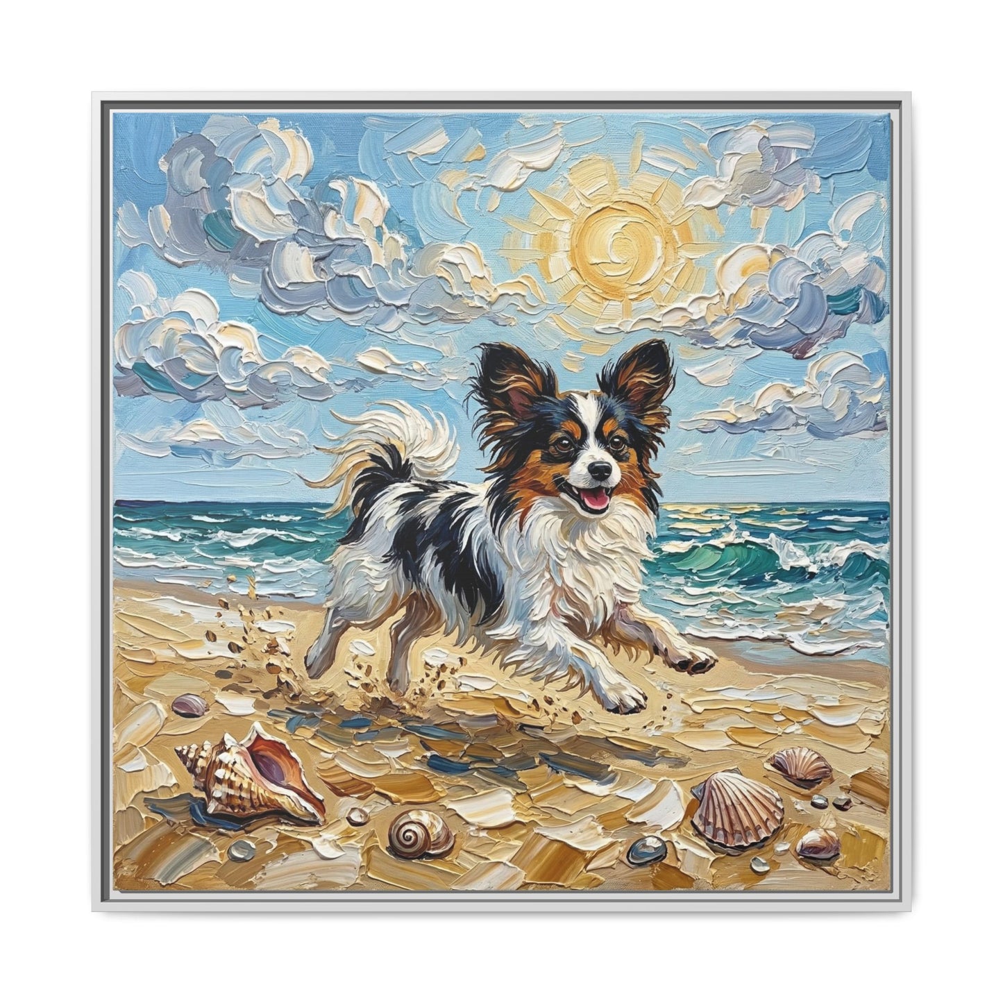 "Beach Day - Papillon" Framed Canvas Wall Art