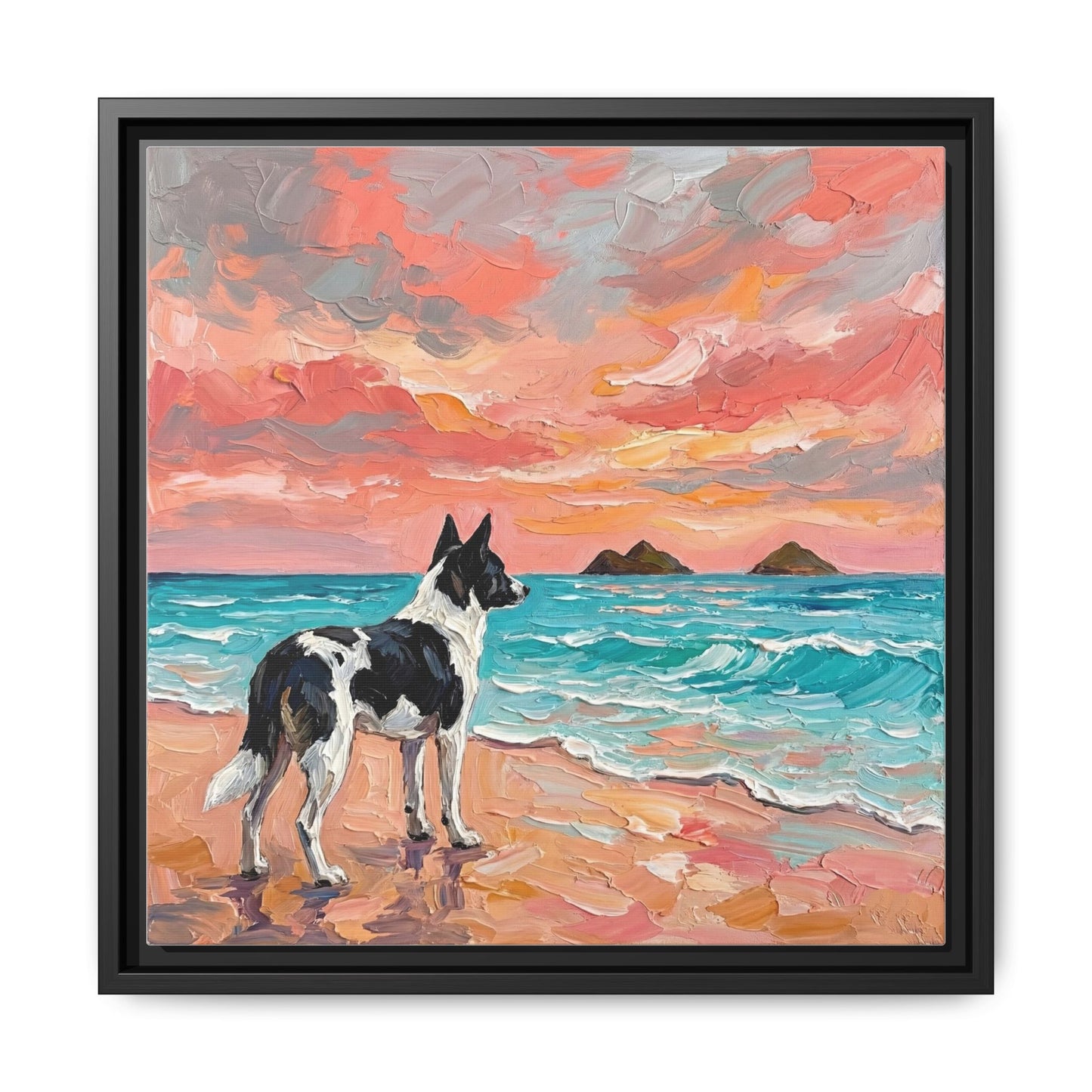 "Beach Day - Canaan Dog" Framed Canvas Wall Art