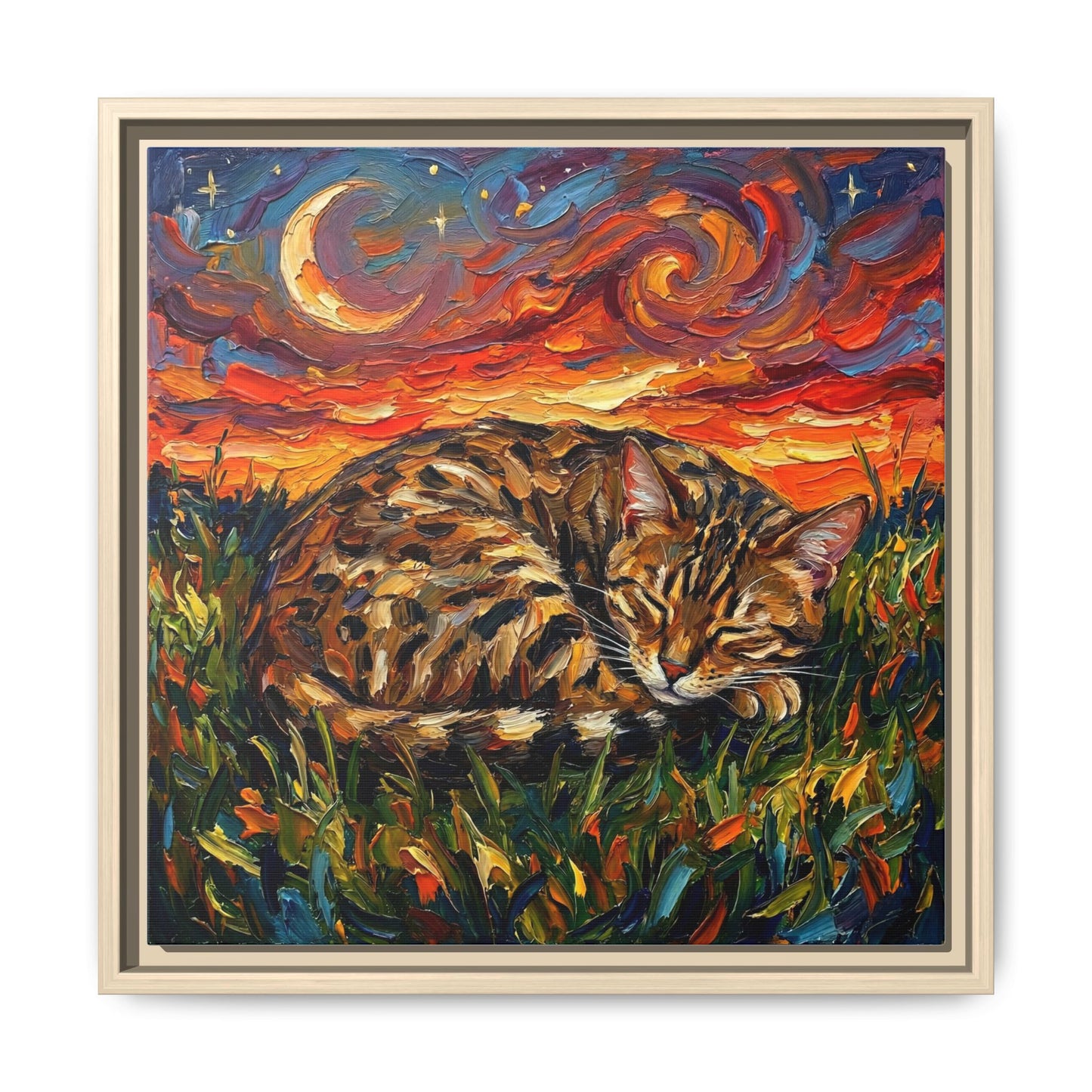 "Sleepy Egyptian Mau Night" Framed Canvas Wall Art