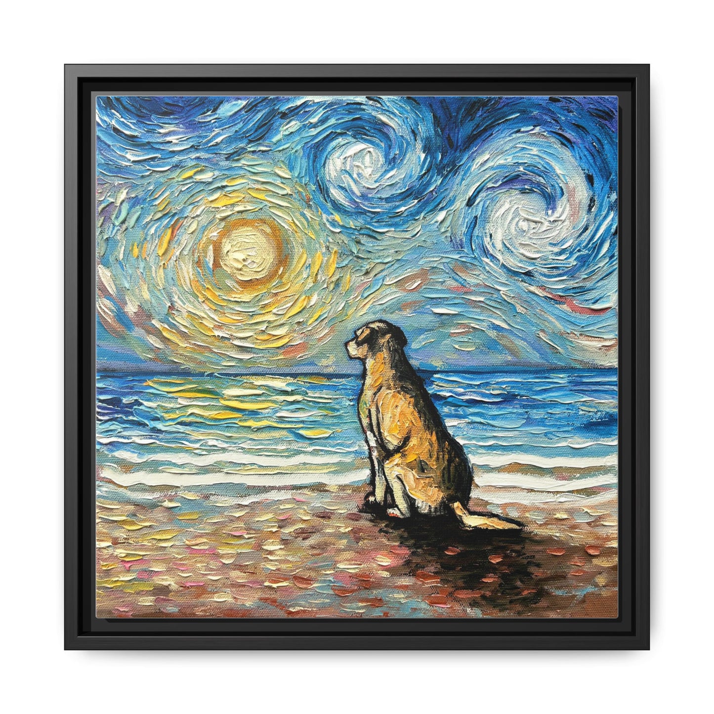"Beach Day - Yellow Labrador" Framed Canvas Wall Art
