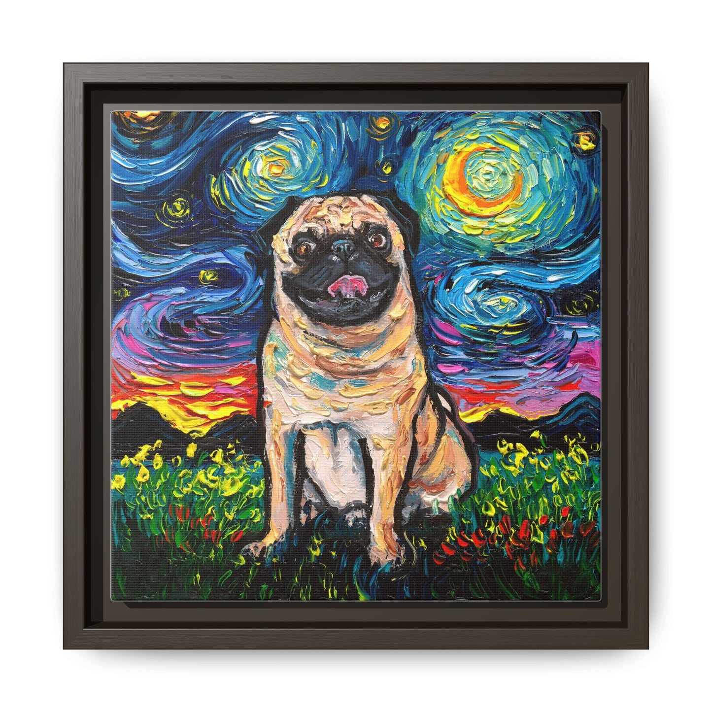 "Fawn Pug Night" Framed Canvas Wall Art