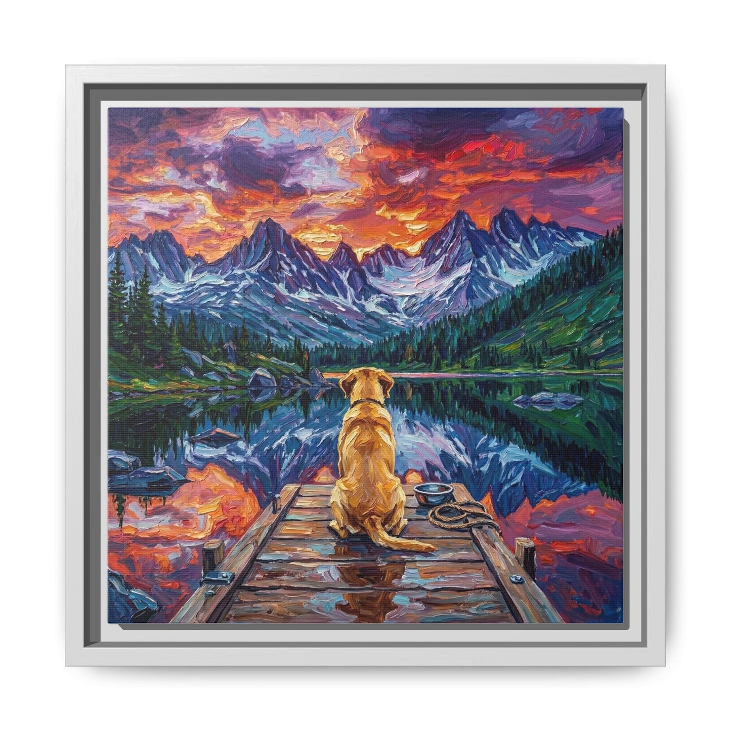 "On The Dock - Yellow Labrador" Framed Canvas Wall Art