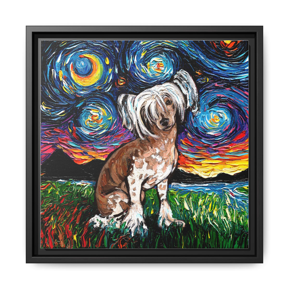 "Chinese Crested Night" Framed Canvas Wall Art