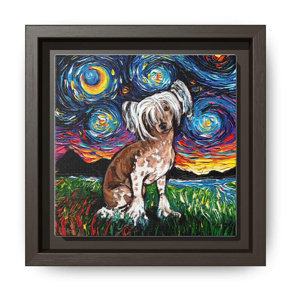 "Chinese Crested Night" Framed Canvas Wall Art