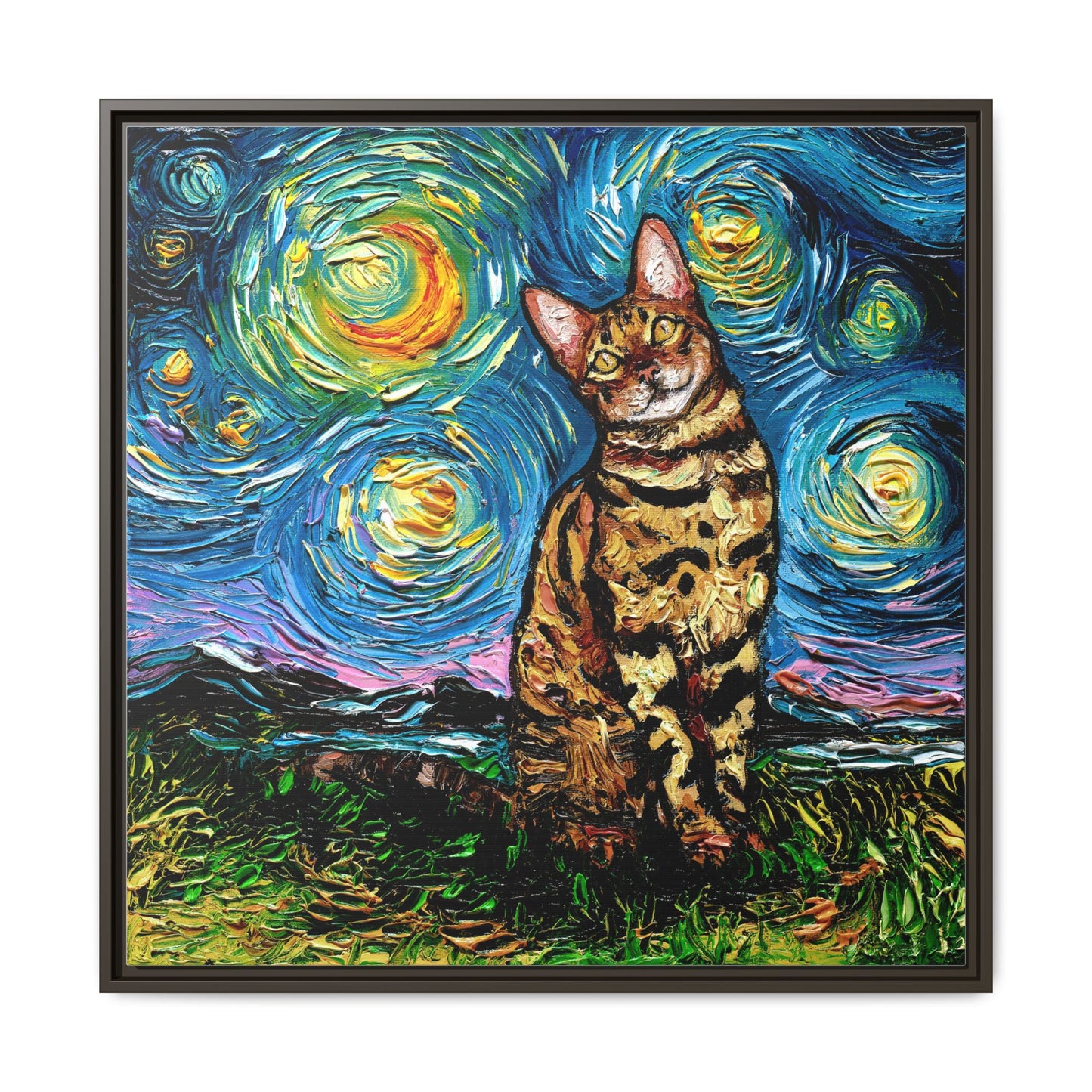 "Bengal Cat Night" Framed Canvas Wall Art