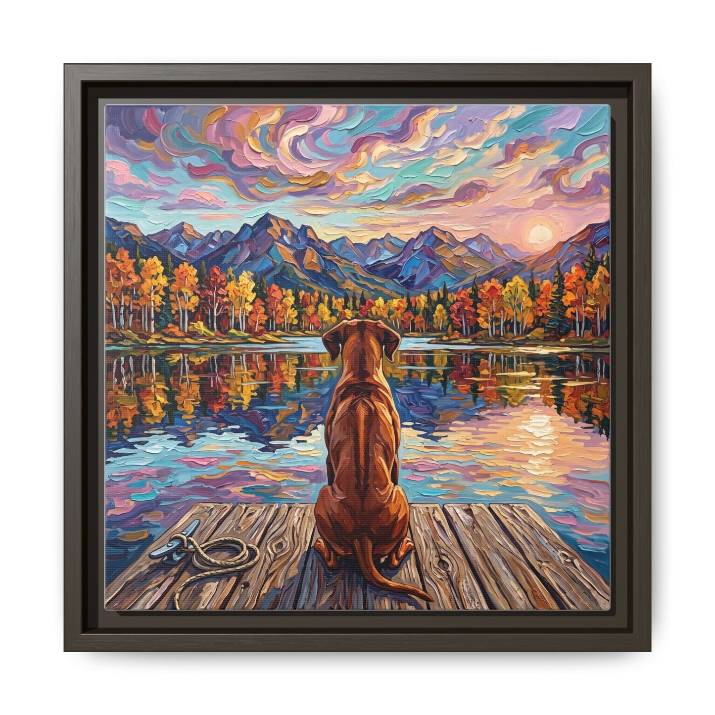 "On The Dock - Rhodesian Ridgeback" Framed Canvas Wall Art