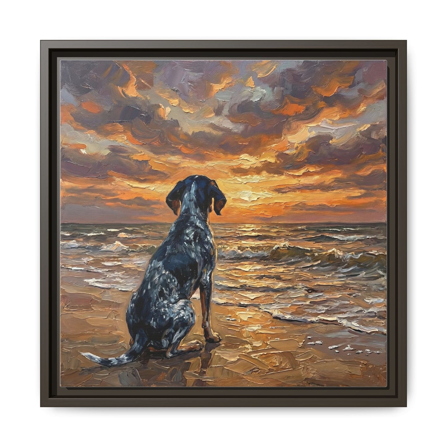 "Beach Day - Blue Tick Coonhound" Framed Canvas Wall Art