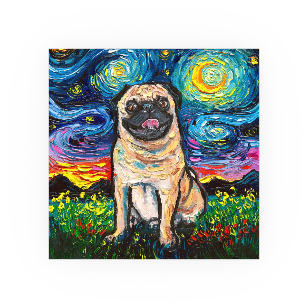 "Fawn Pug Night" Wall Art Paper Print