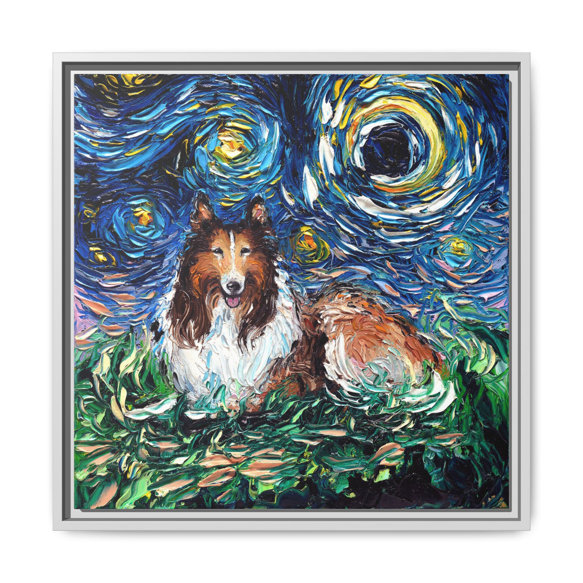 "Collie Night" Framed Canvas Wall Art