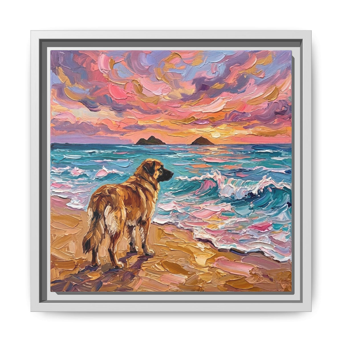 "Beach Days - Leonberger" Framed Canvas Wall Art