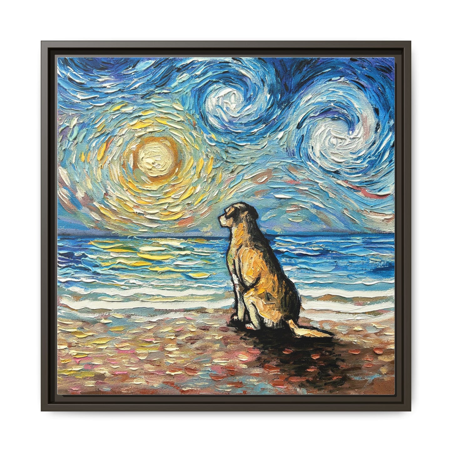 "Beach Day - Yellow Labrador" Framed Canvas Wall Art