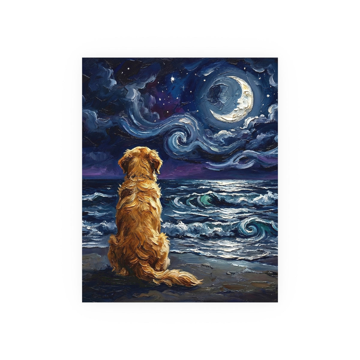 "Beach Night - Golden Retriever" Wall Art Paper Print