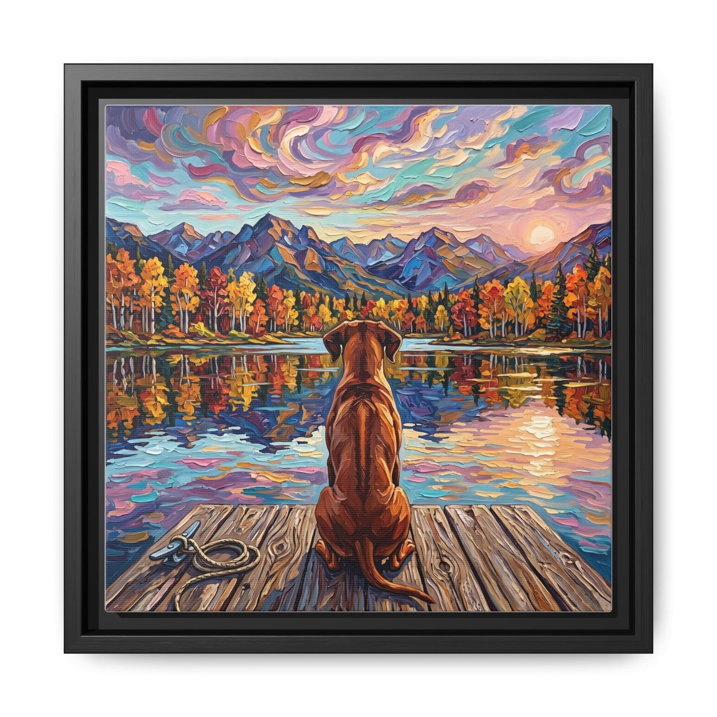 "On The Dock - Rhodesian Ridgeback" Framed Canvas Wall Art