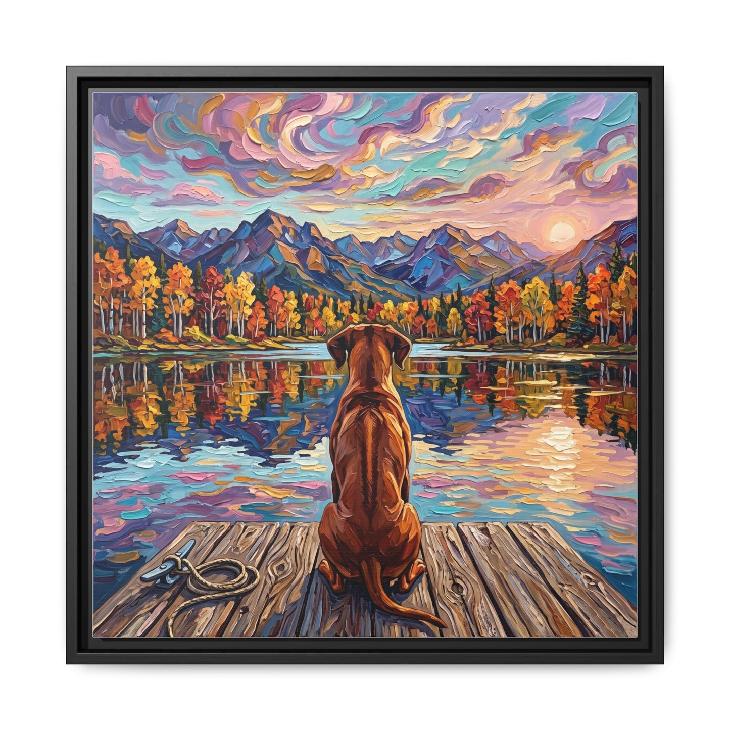 "On The Dock - Rhodesian Ridgeback" Framed Canvas Wall Art
