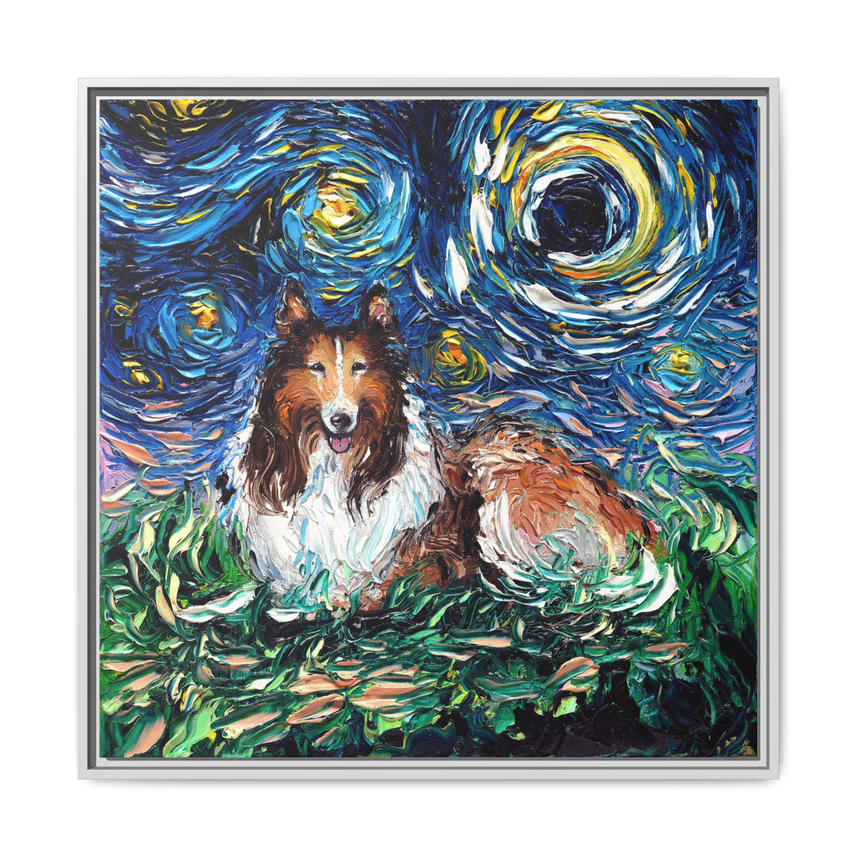 "Collie Night" Framed Canvas Wall Art