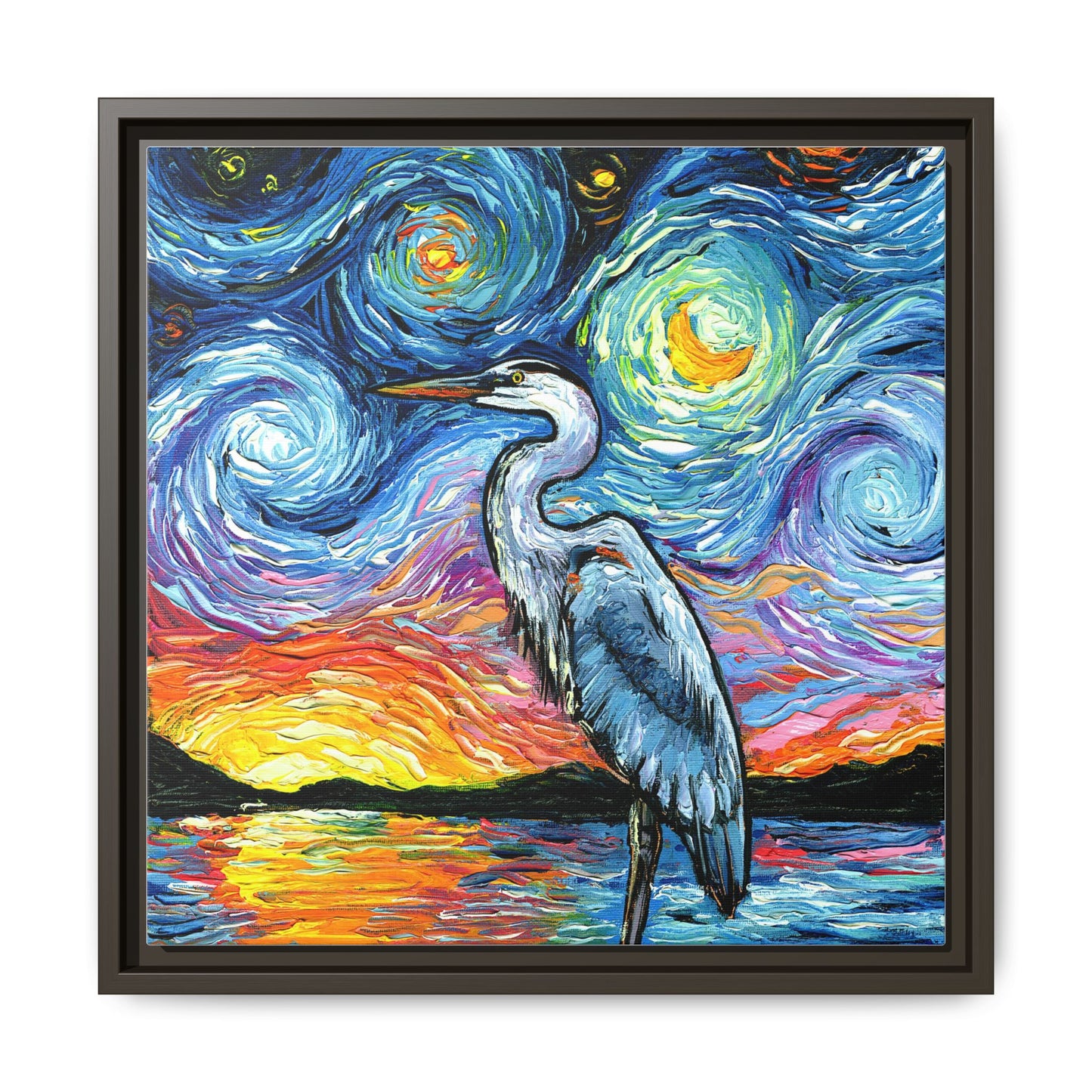 "Blue Heron" Framed Canvas Wall Art