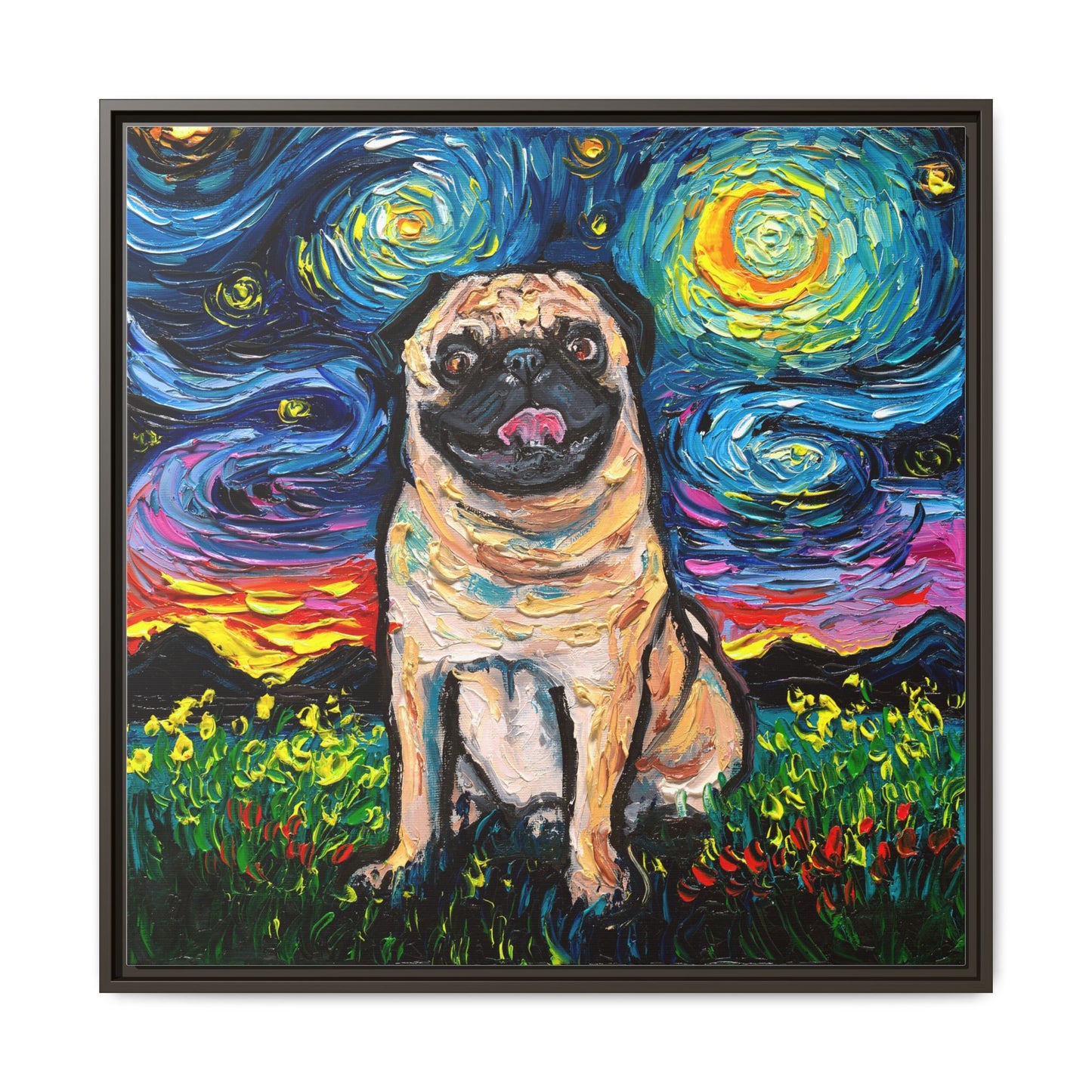 "Fawn Pug Night" Framed Canvas Wall Art