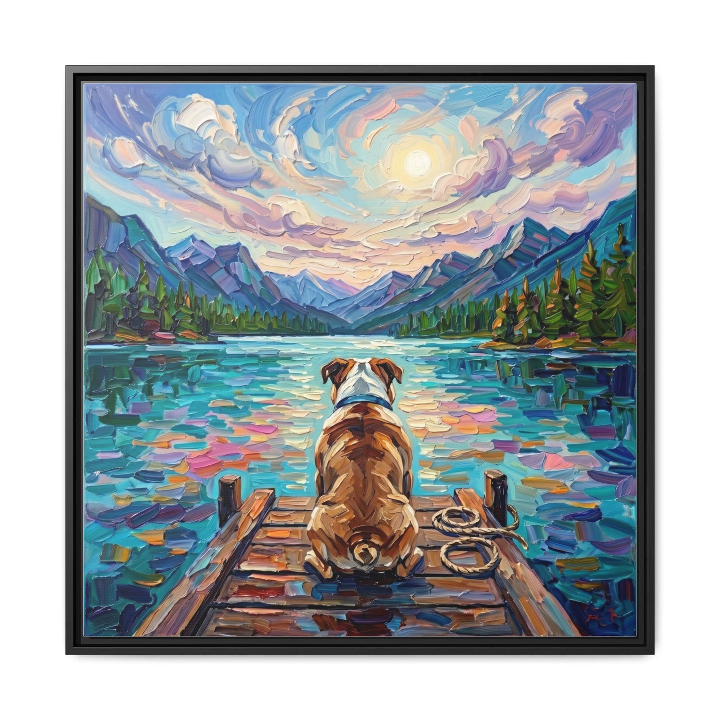 "On The Dock - Bulldog" Framed Canvas Wall Art