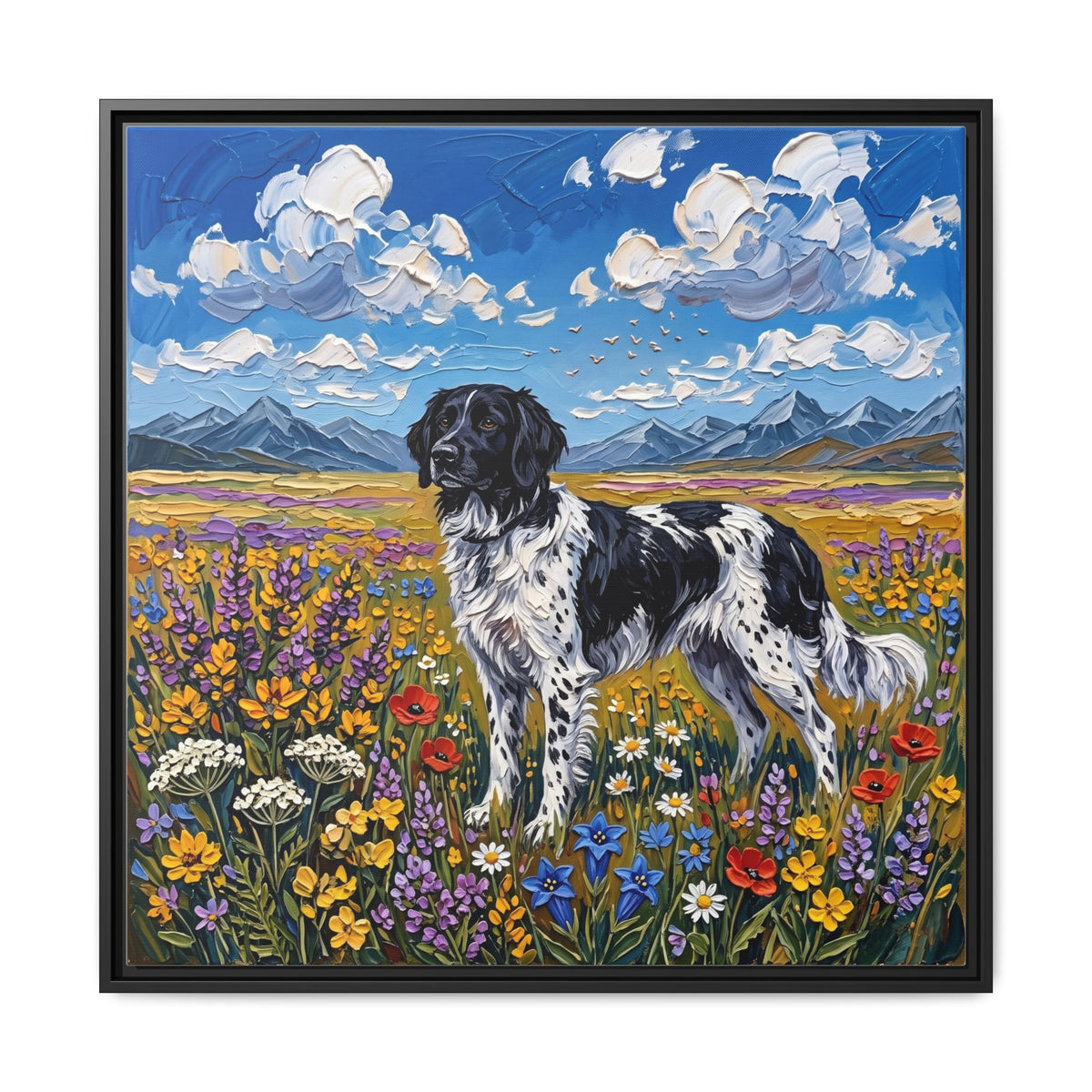 "Amongst The Flowers - Large Munsterlander" Framed Canvas Wall Art