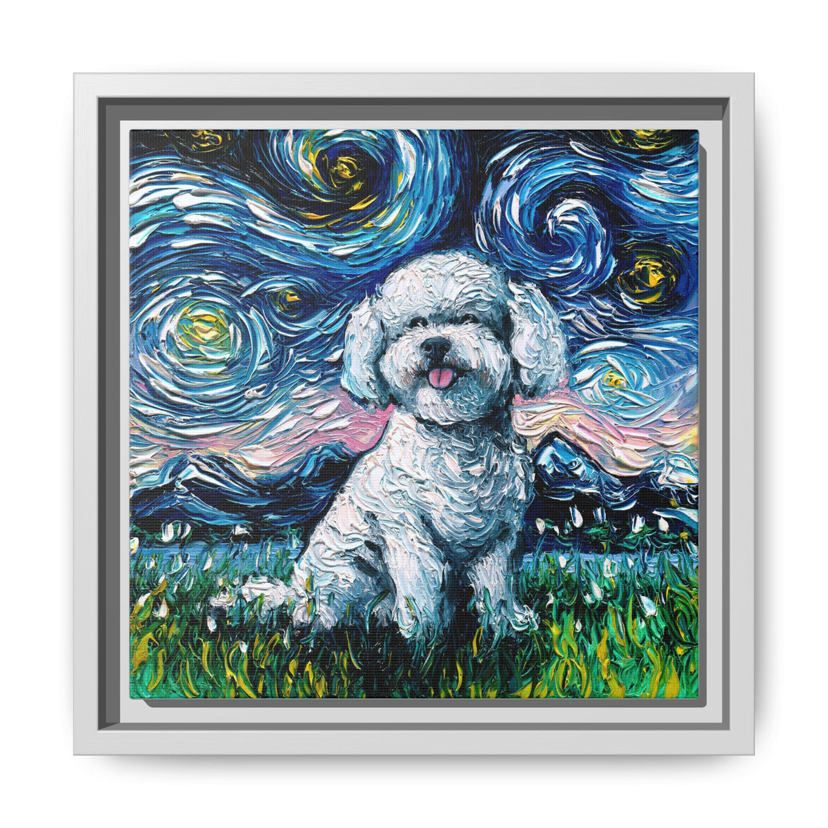 "Bichon Night" Framed Canvas Wall Art