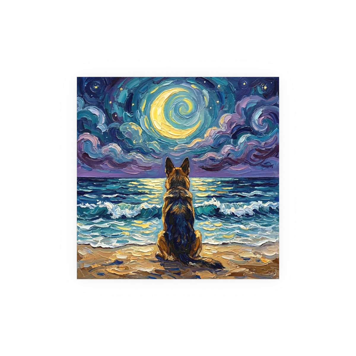 "Beach Night - German Shepherd" Wall Art Paper Print