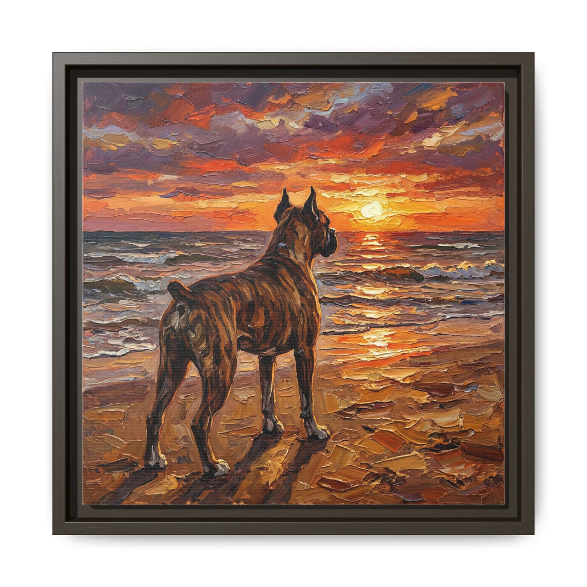 "Beach Day - Brindle Boxer" Framed Canvas Wall Art