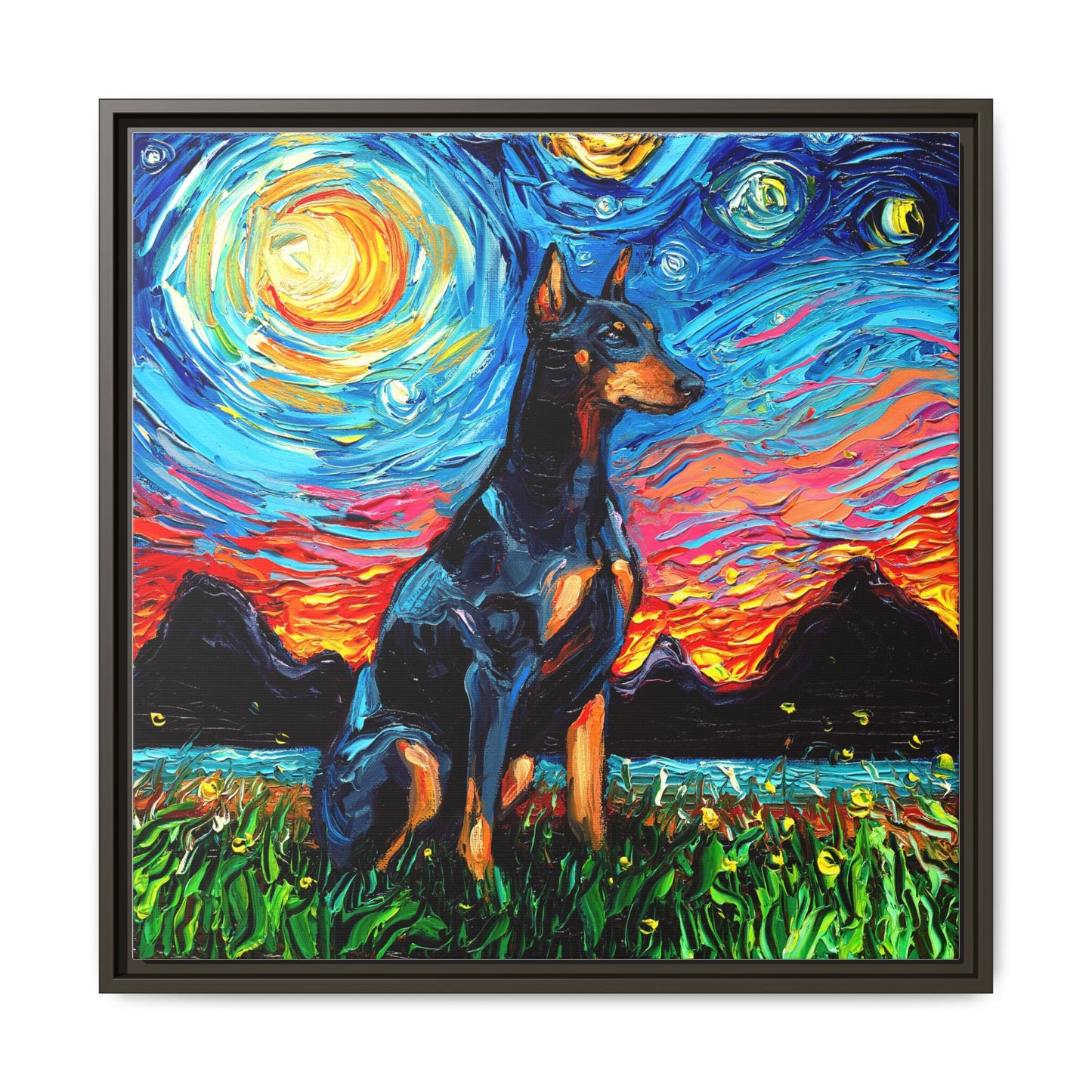 "Doberman Night" Framed Canvas Wall Art